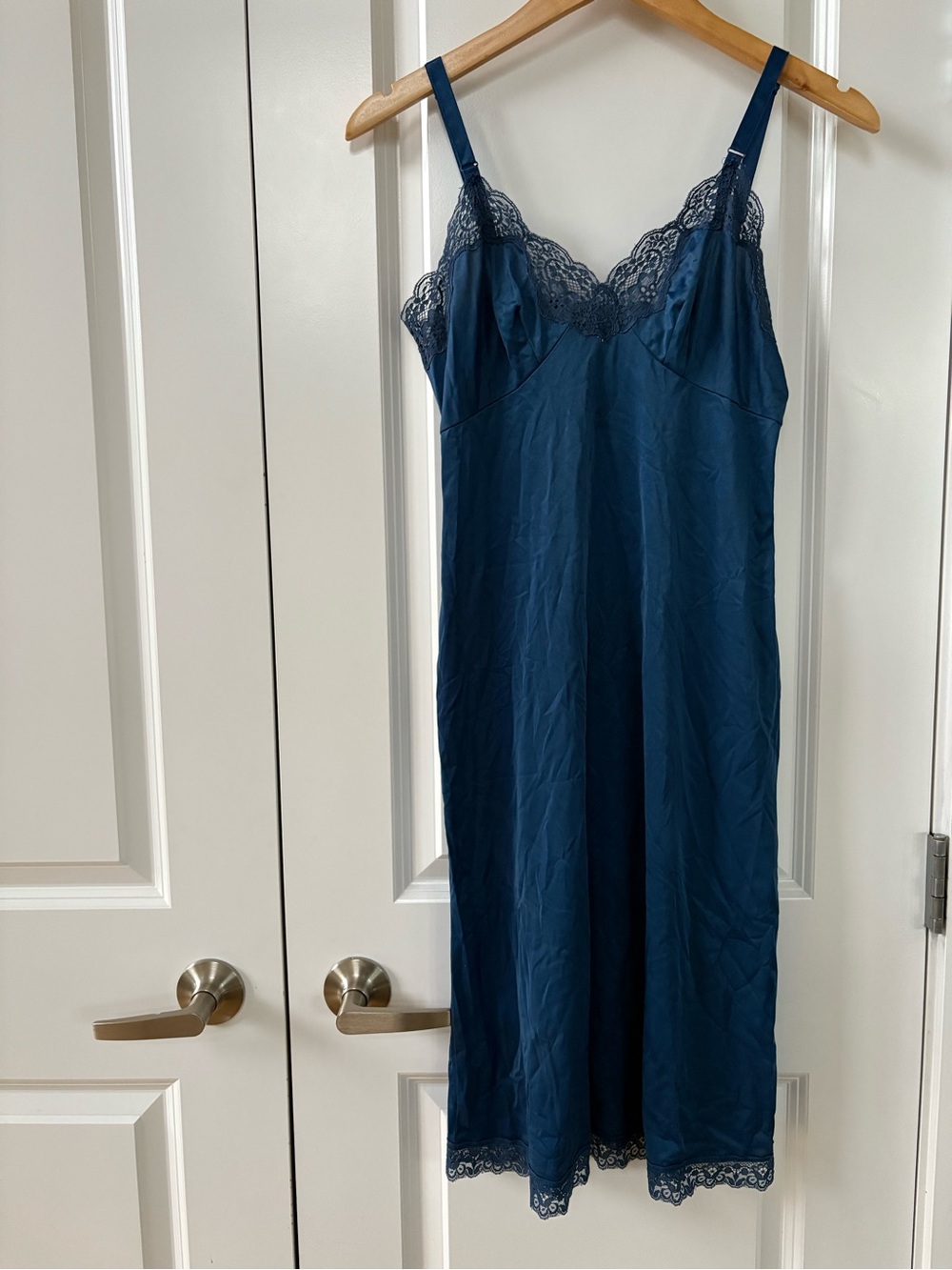 Vintage Silky Lace Trim Slip Blue